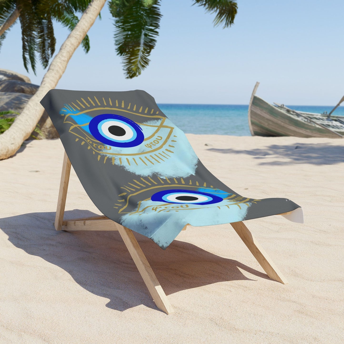 Evil Eye Beach Towel, Wedding Gift, Summer Beach Blanket, Ftou Ftou Eye Catching Design, Bridesmaids Party Favors, Vacation Essentials