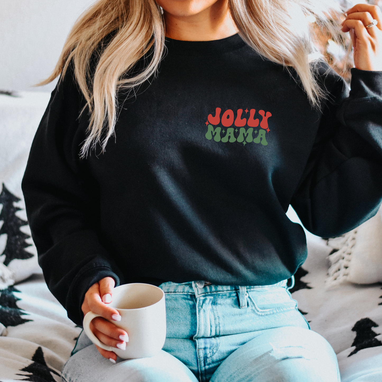 Jolly Mama Sweatshirt | Christmas Gift for Her | Mom Holiday Retro Sweatshirt | Retro Crewneck Shirt for Wife | Minimal Chest Print