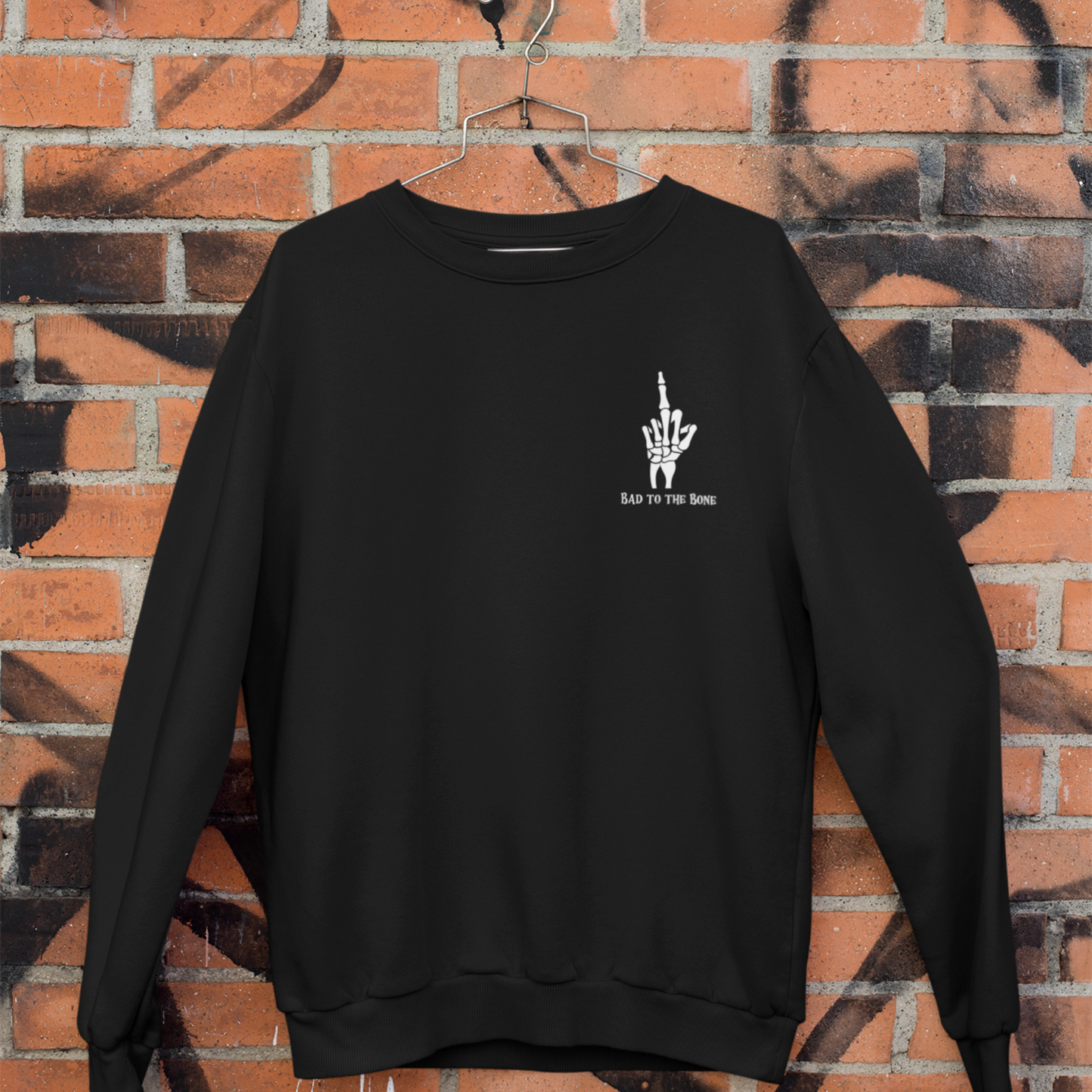 Bad to the Bone Sweatshirt | Middle Finger Graphic Tee | Crewneck Halloween Shirt | Funny Bones
