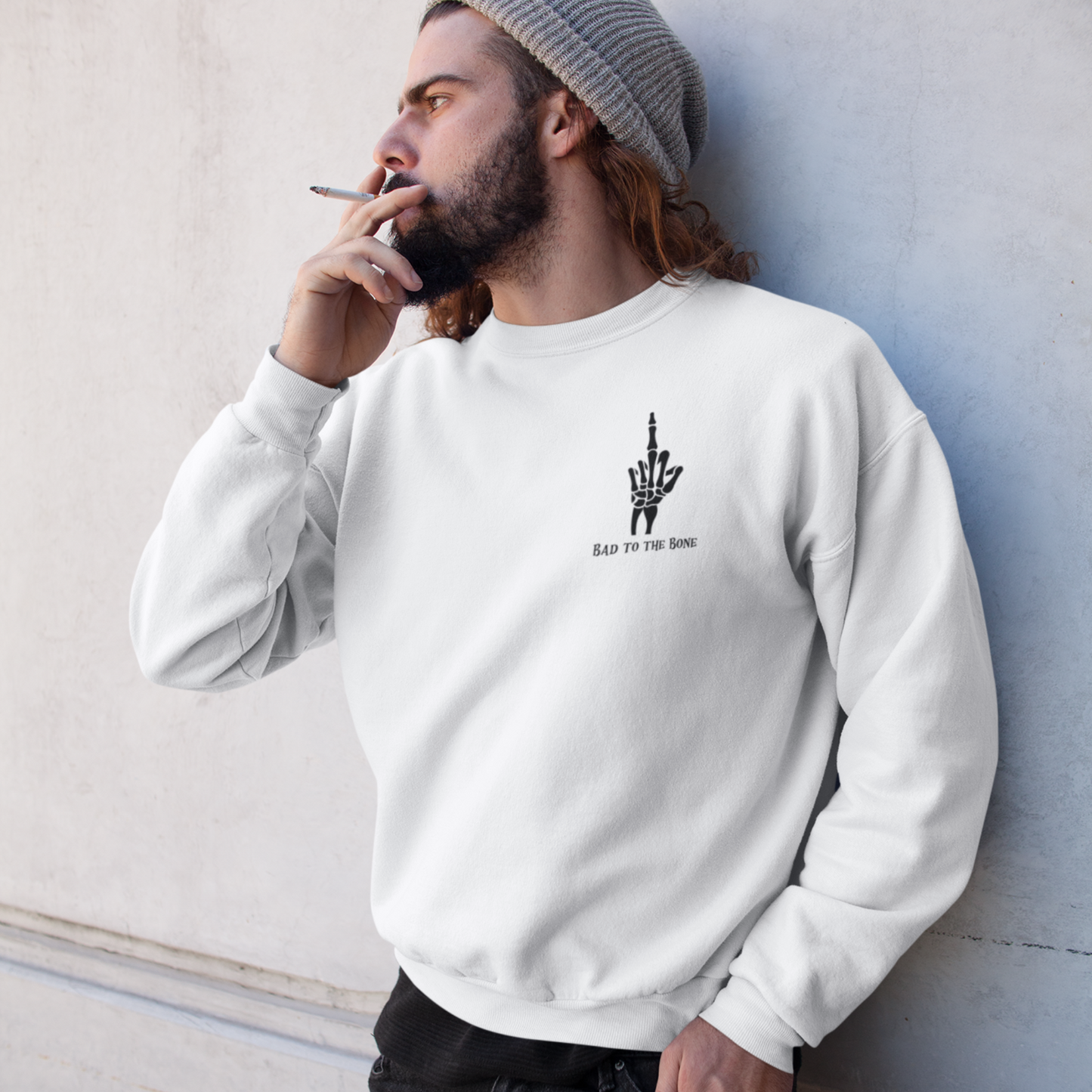 Bad to the Bone Sweatshirt | Middle Finger Graphic Tee | Crewneck Halloween Shirt | Funny Bones