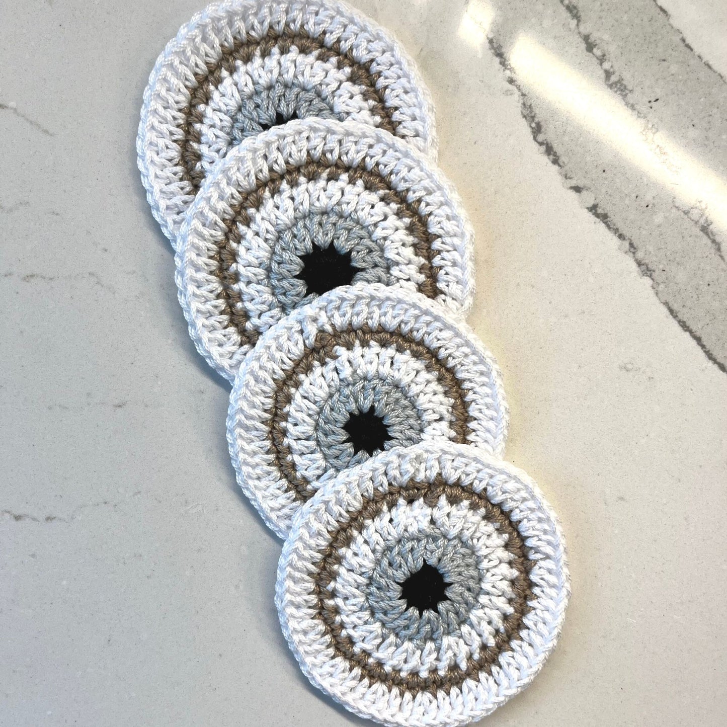 Handmade Crochet Evil Eye Coasters, Drinkware Coffee Table Mat, Circular Coaster Gift, Candle Mat, Boho Home Decor, Cute Coaster