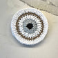 Handmade Crochet Evil Eye Coasters, Drinkware Coffee Table Mat, Circular Coaster Gift, Candle Mat, Boho Home Decor, Cute Coaster