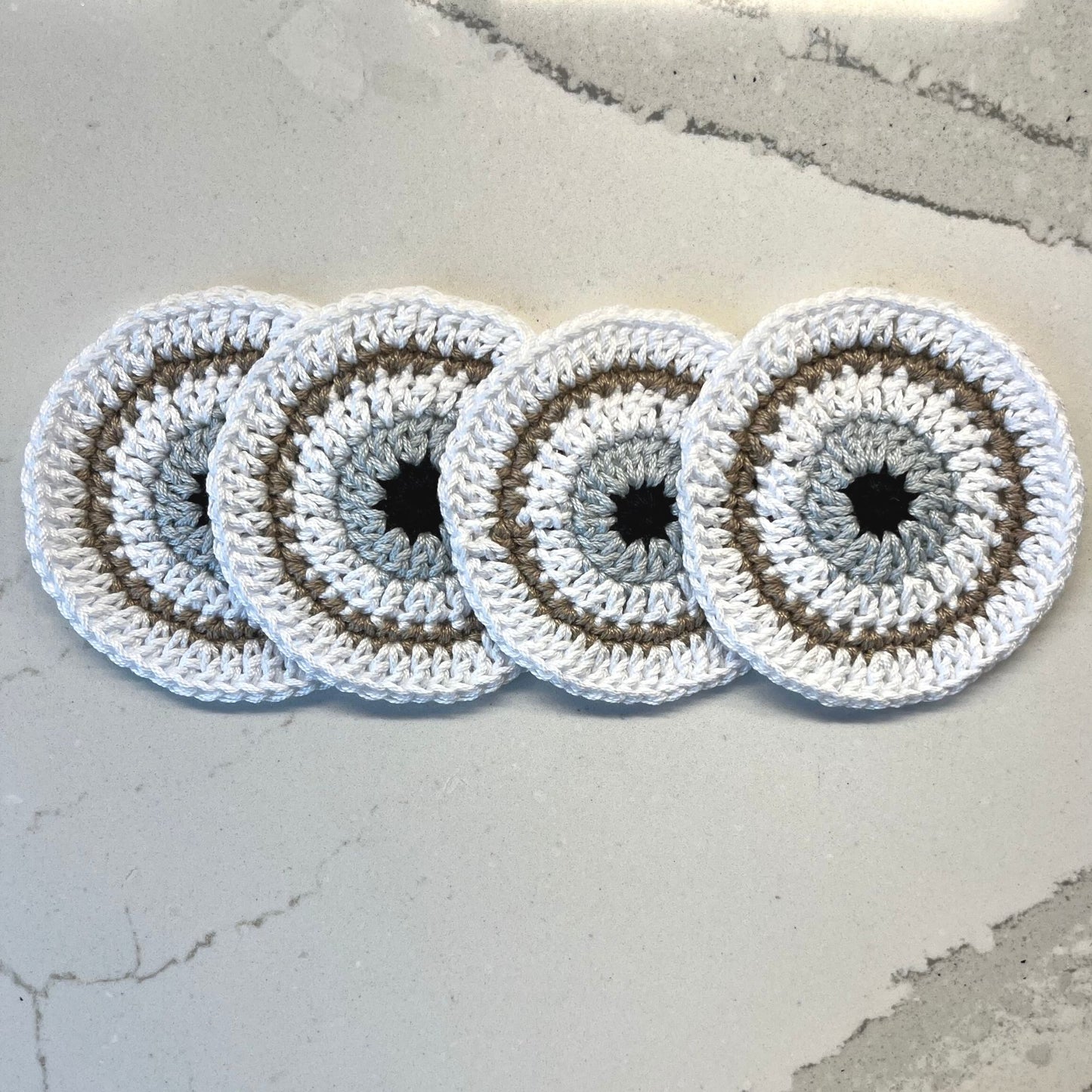 Handmade Crochet Evil Eye Coasters, Drinkware Coffee Table Mat, Circular Coaster Gift, Candle Mat, Boho Home Decor, Cute Coaster