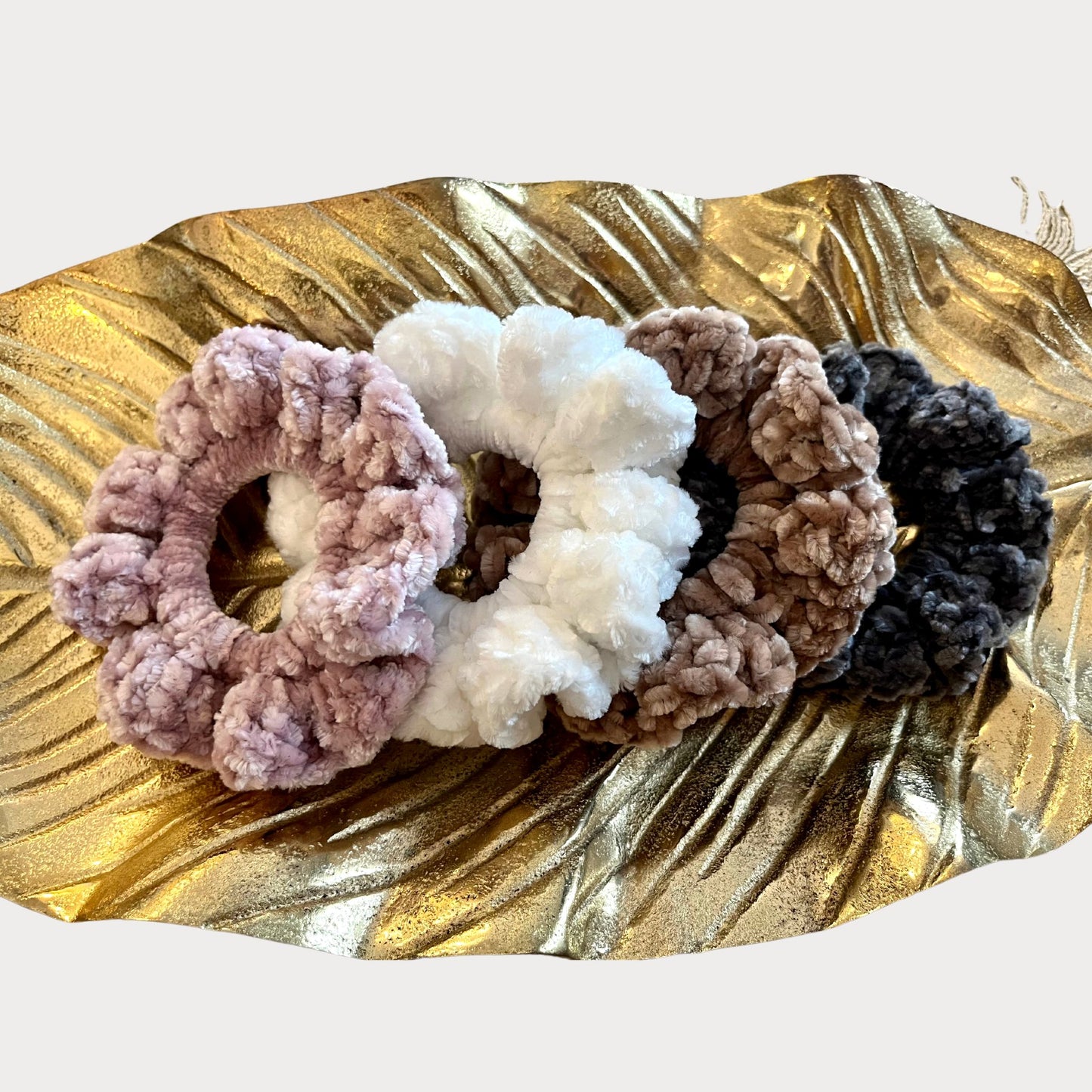 Handmade Crochet Velvet Scrunchies, Soft Stretch Hair Accessories, Velvet Scrunchie, Handmade Gift Idea