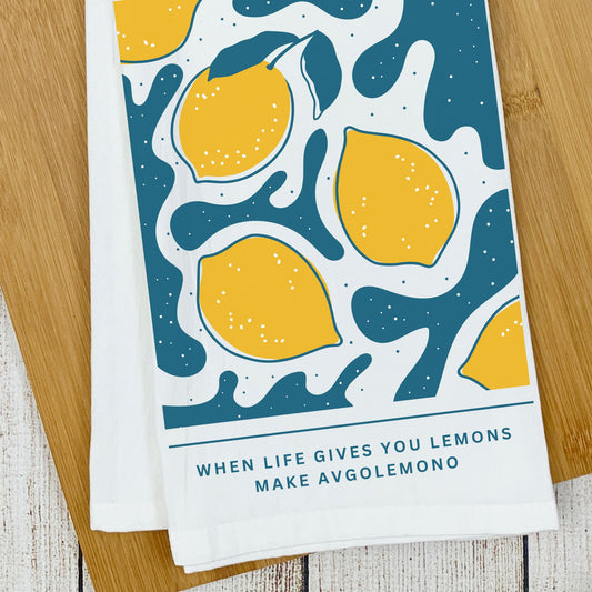 Greek Lemon Kitchen Tea Towel | Make Avgolemono | Kitchen Decor