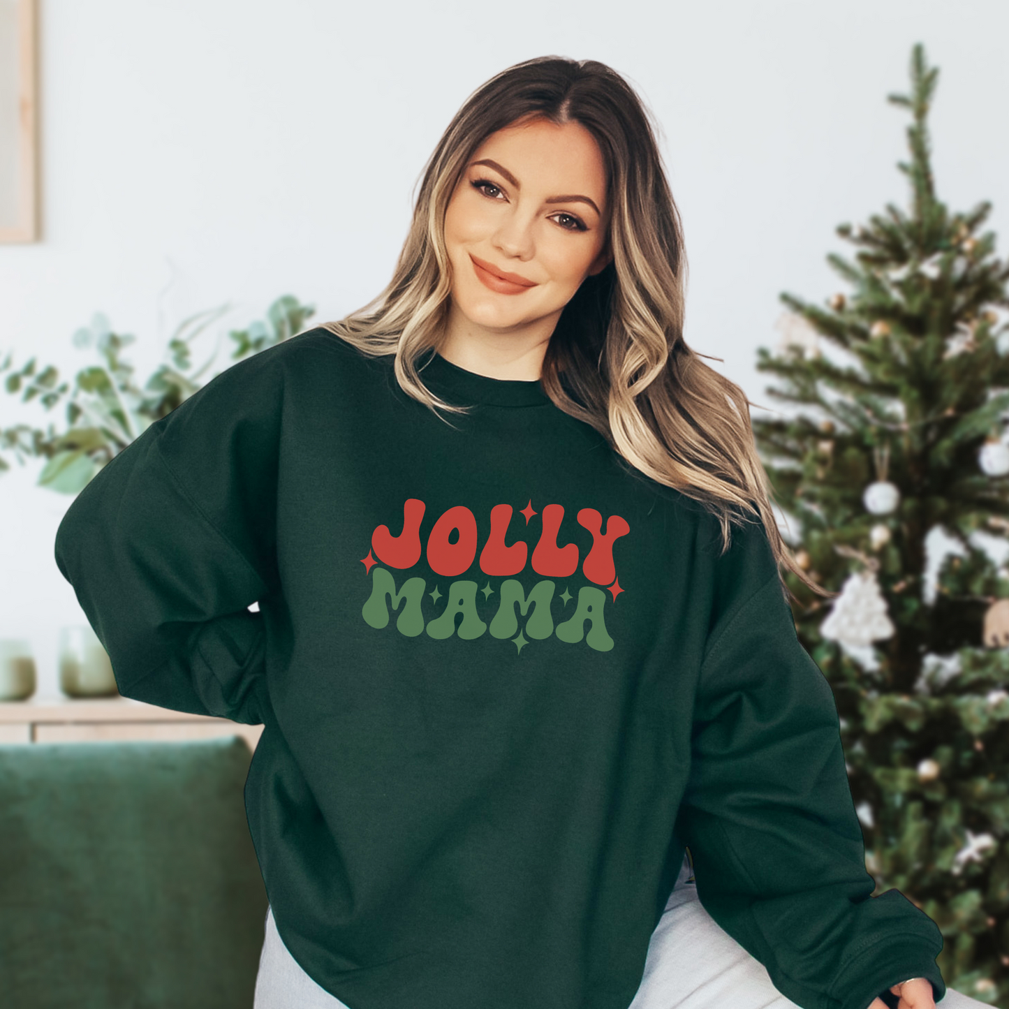 Jolly Mama Sweatshirt | Christmas Gift for Her | Mom Holiday Retro Sweatshirt | Retro Crewneck Shirt for Wife | Colorful Crewneck