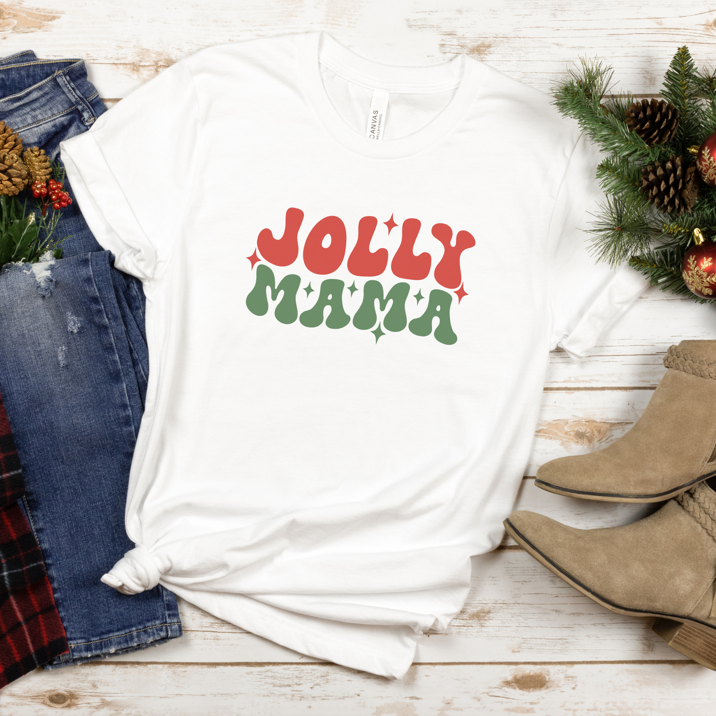 Jolly Mama Sweatshirt | Christmas Gift for Her | Mom Holiday Retro Sweatshirt | Retro Crewneck Shirt for Wife | Colorful Crewneck