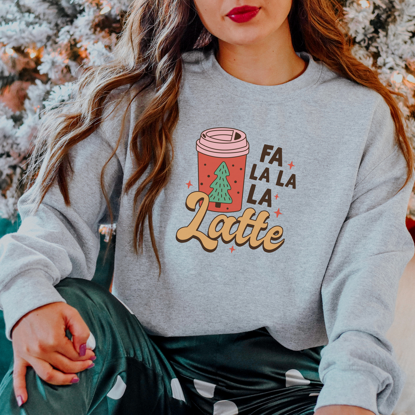 Fa La La La Latte | Christmas Humor Sweatshirt | Retro Crewneck Shirt for Her | Colorful Cozy Crewneck | Holiday Shirt | Funny Christmas