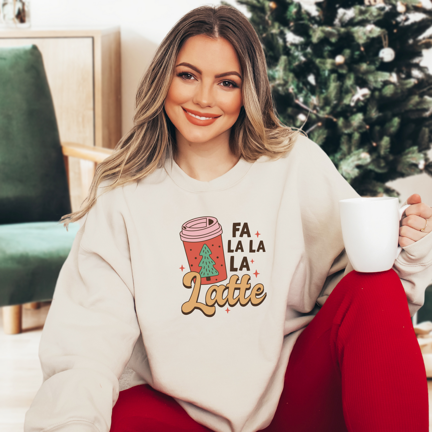 Fa La La La Latte | Christmas Humor Sweatshirt | Retro Crewneck Shirt for Her | Colorful Cozy Crewneck | Holiday Shirt | Funny Christmas