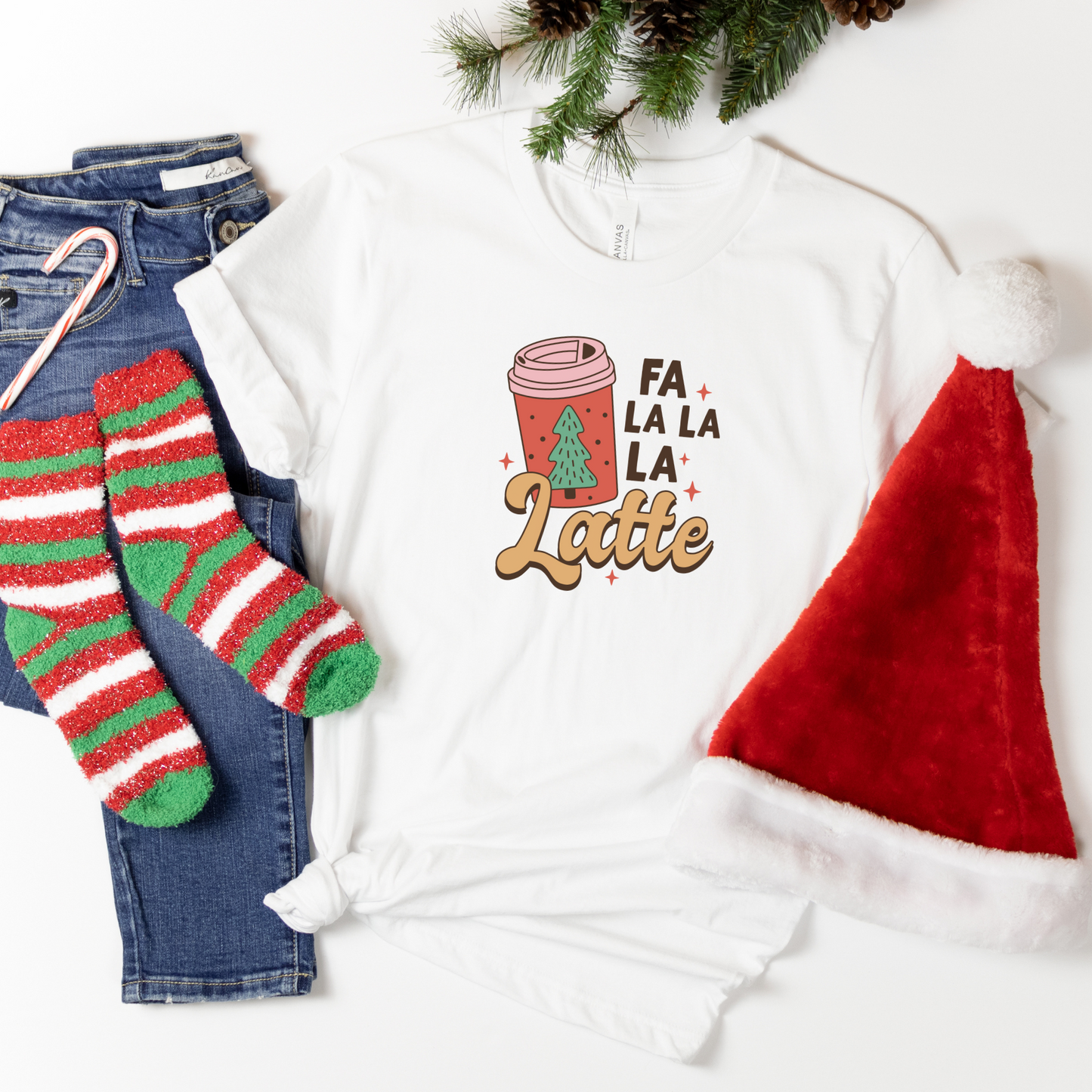 Fa La La La Latte | Christmas Humor Sweatshirt | Retro Crewneck Shirt for Her | Colorful Cozy Crewneck | Holiday Shirt | Funny Christmas