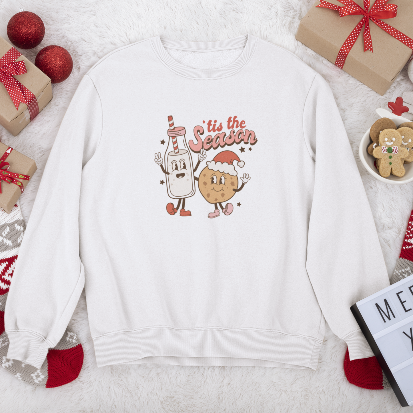 Tis the Season for Milk and Cookies Shirt | Christmas Sweatshirt for Kids | Retro Cookies & Milk Holiday Shirt | Christmas Gift for Kids