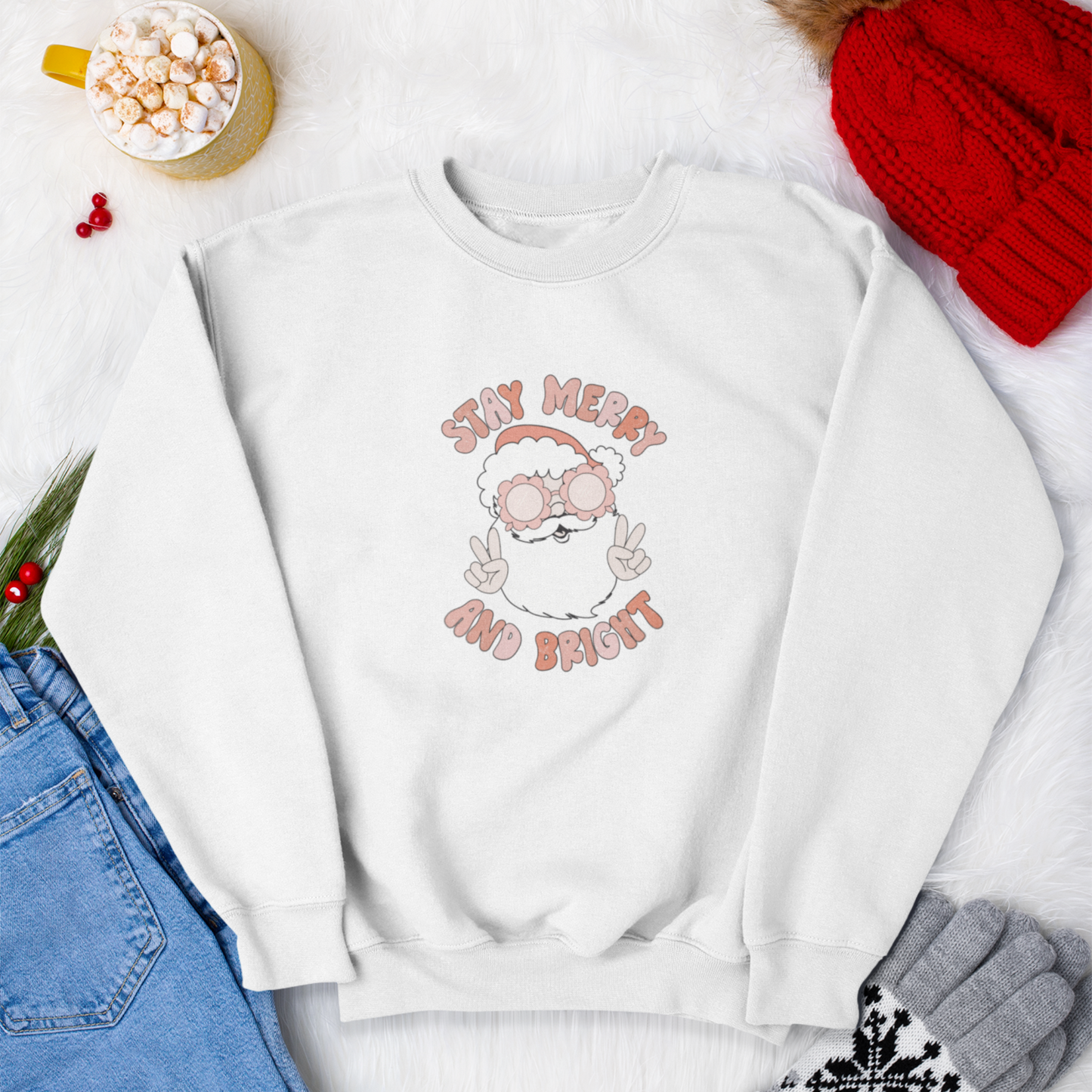 Stay Merry & Bright Kids Holiday Shirt | Kids Christmas Sweatshirt | Cool Santa Holiday Sweatshirt | Christmas Gift for Kids