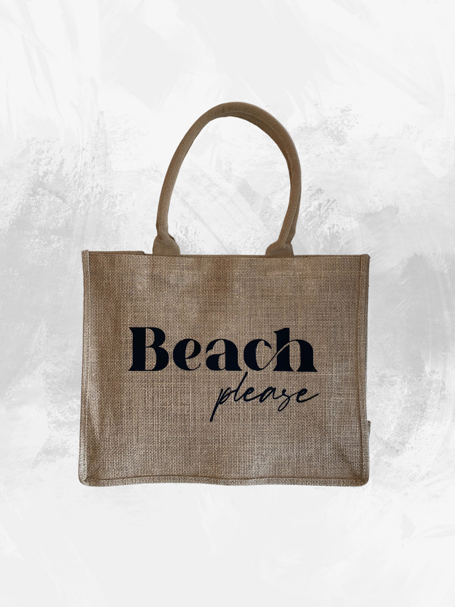 Beach Please Burlap Tote Bag | Summer Beach Bag | Large Capacity