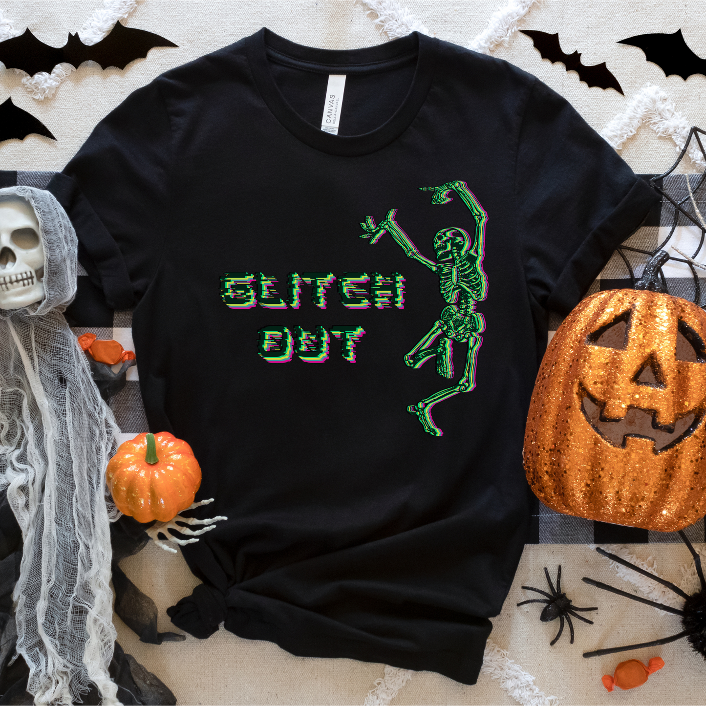 Glitch Out | Skeleton Crewneck Sweatshirt | Graphic Spooky Theme Shirt | Halloween | Fall