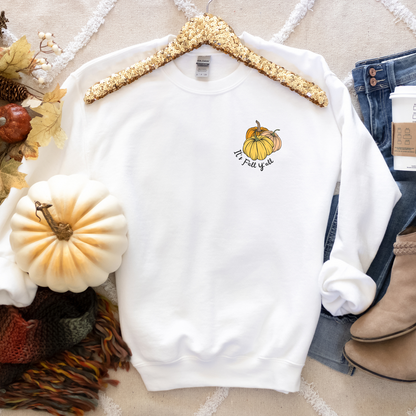 It's Fall Y'all Sweatshirt | Fun Fall Pumpkin Crewneck | Fall Vibes Graphic Shirt | Autumn