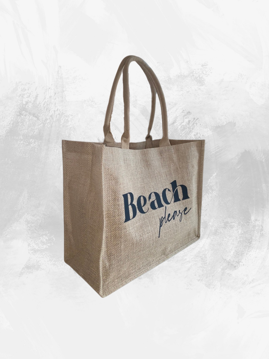 Beach Please Burlap Tote Bag | Summer Beach Bag | Large Capacity