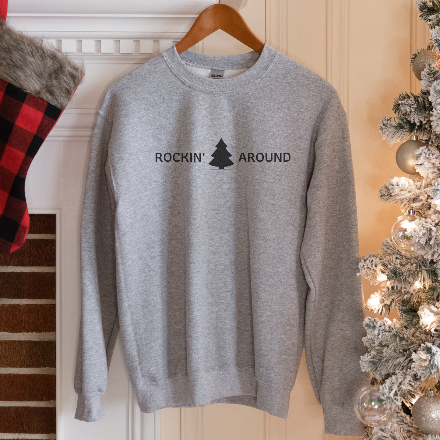 Rockin' Around Minimal Sweatshirt | Cool Christmas Shirt | Xmas Gift | Christmas Tree Crewneck Sweatshirt