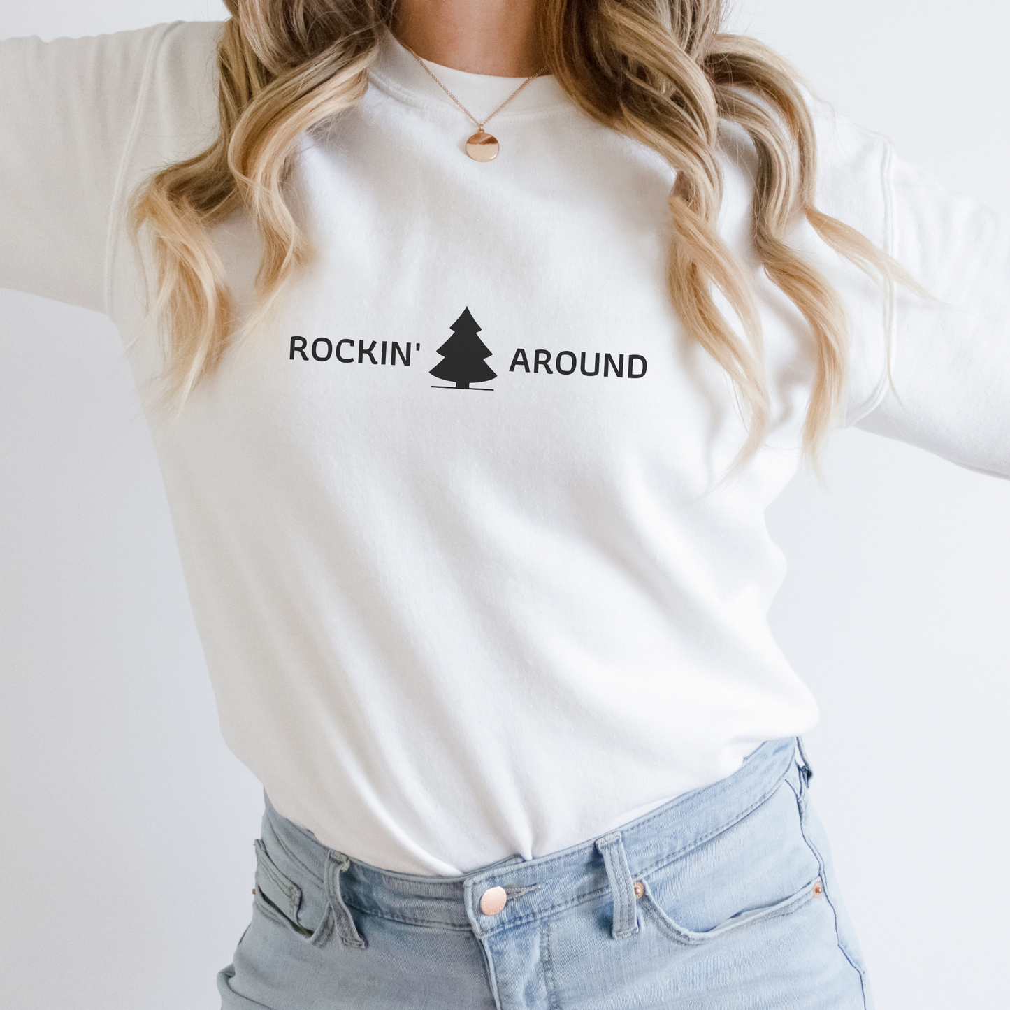 Rockin' Around Minimal Sweatshirt | Cool Christmas Shirt | Xmas Gift | Christmas Tree Crewneck Sweatshirt