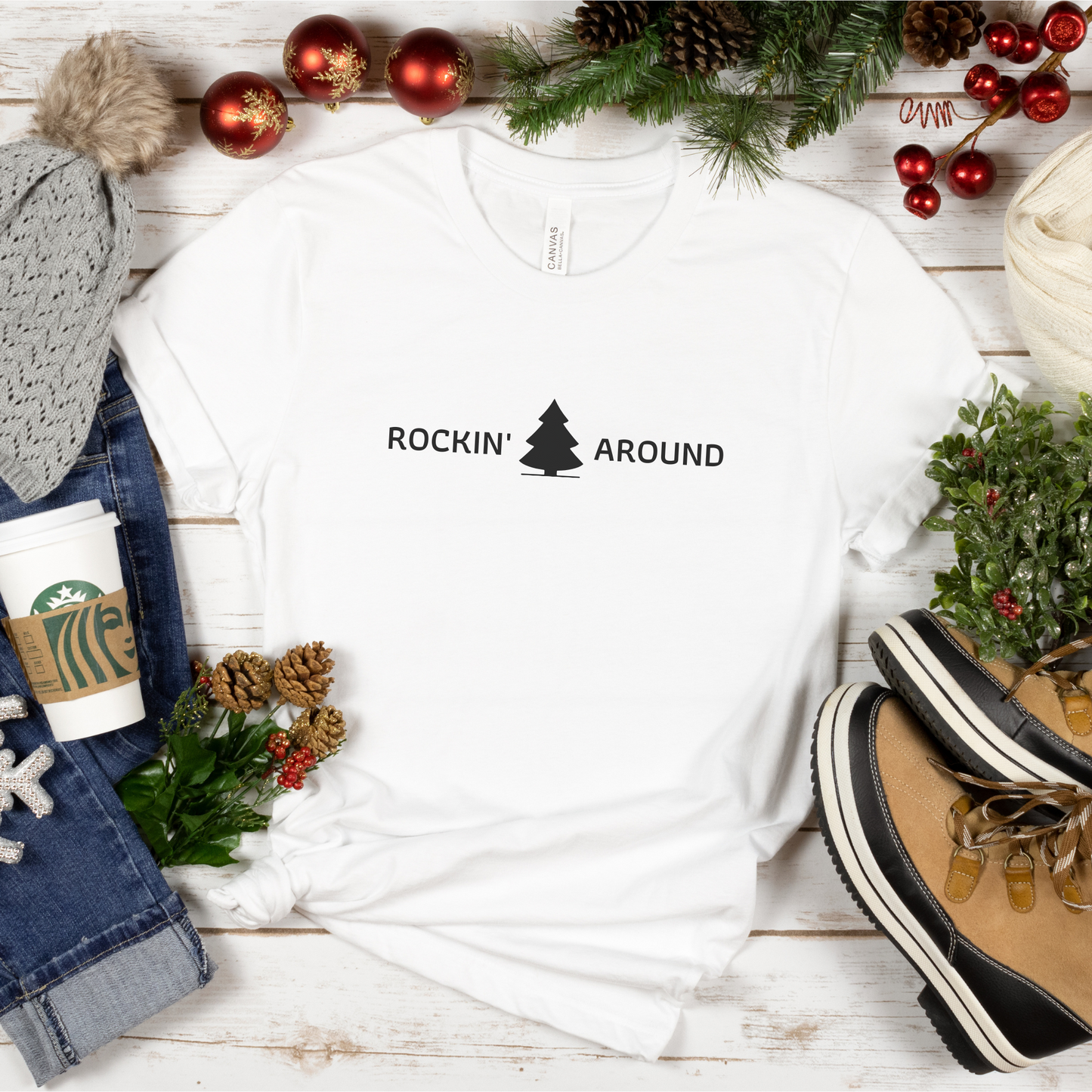 Rockin' Around Minimal Sweatshirt | Cool Christmas Shirt | Xmas Gift | Christmas Tree Crewneck Sweatshirt