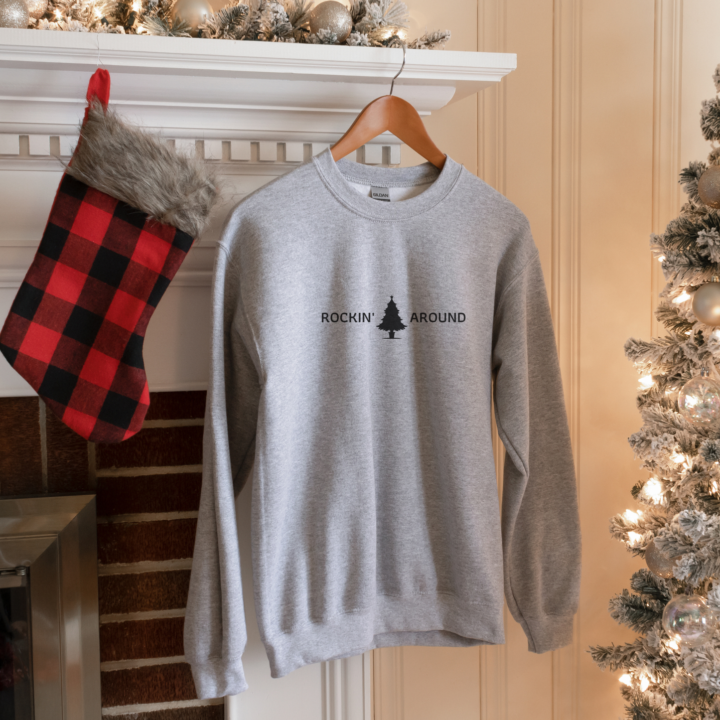 Rockin' Around Sweatshirt | Cool Christmas Shirt | Xmas Gift | Christmas Tree Crewneck Sweatshirt