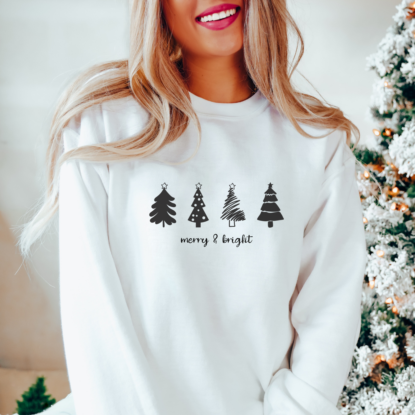 Merry & Bright Sweatshirt | Christmas Crewneck Sweatshirt | Movie Night Shirt | Xmas Tree Sweatshirt | Gift for Her | Holiday Pajamas