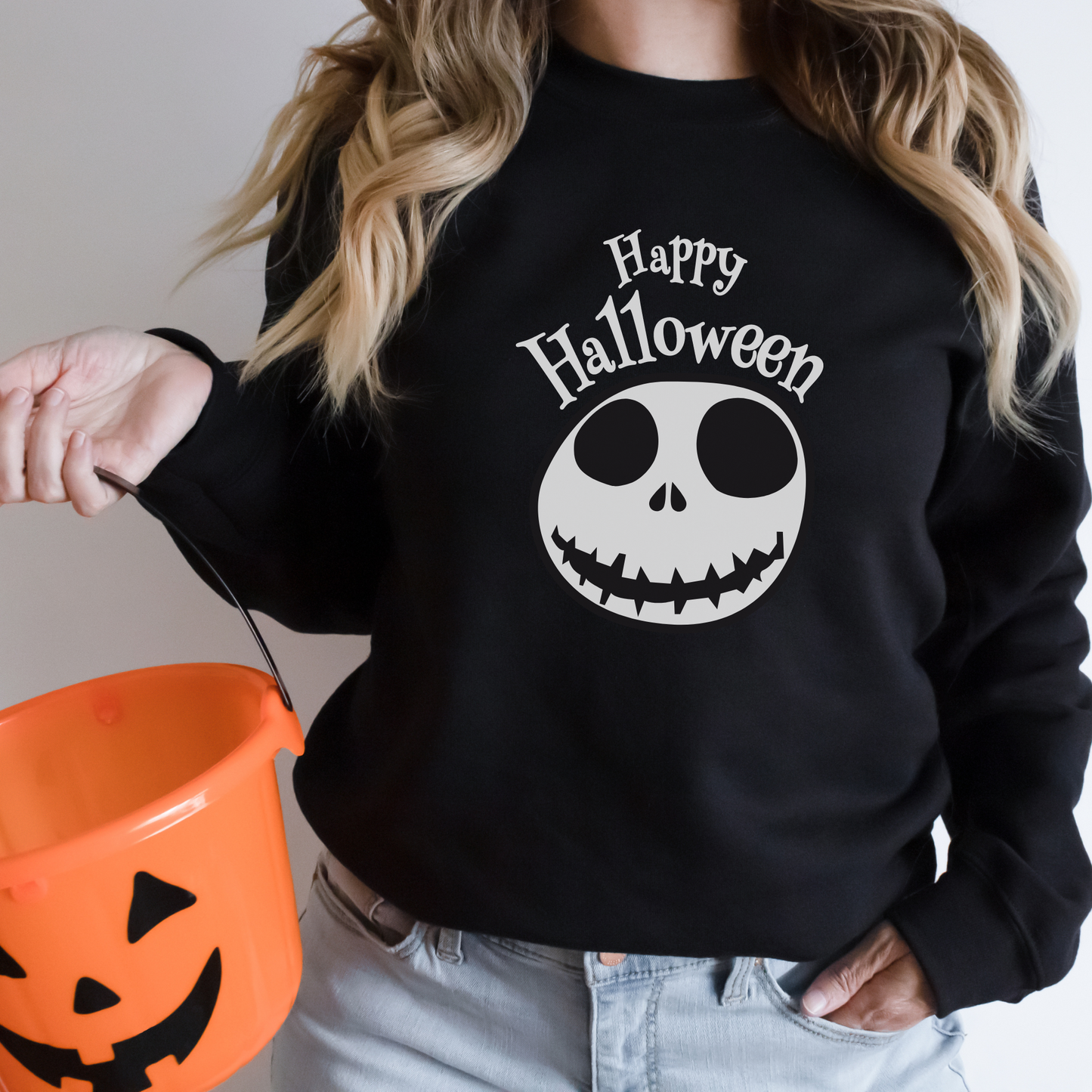 Jack Skellington Happy Halloween Sweatshirt | Adult Spooky Crewneck Shirt | A Nightmare Before Christmas | Gift Idea