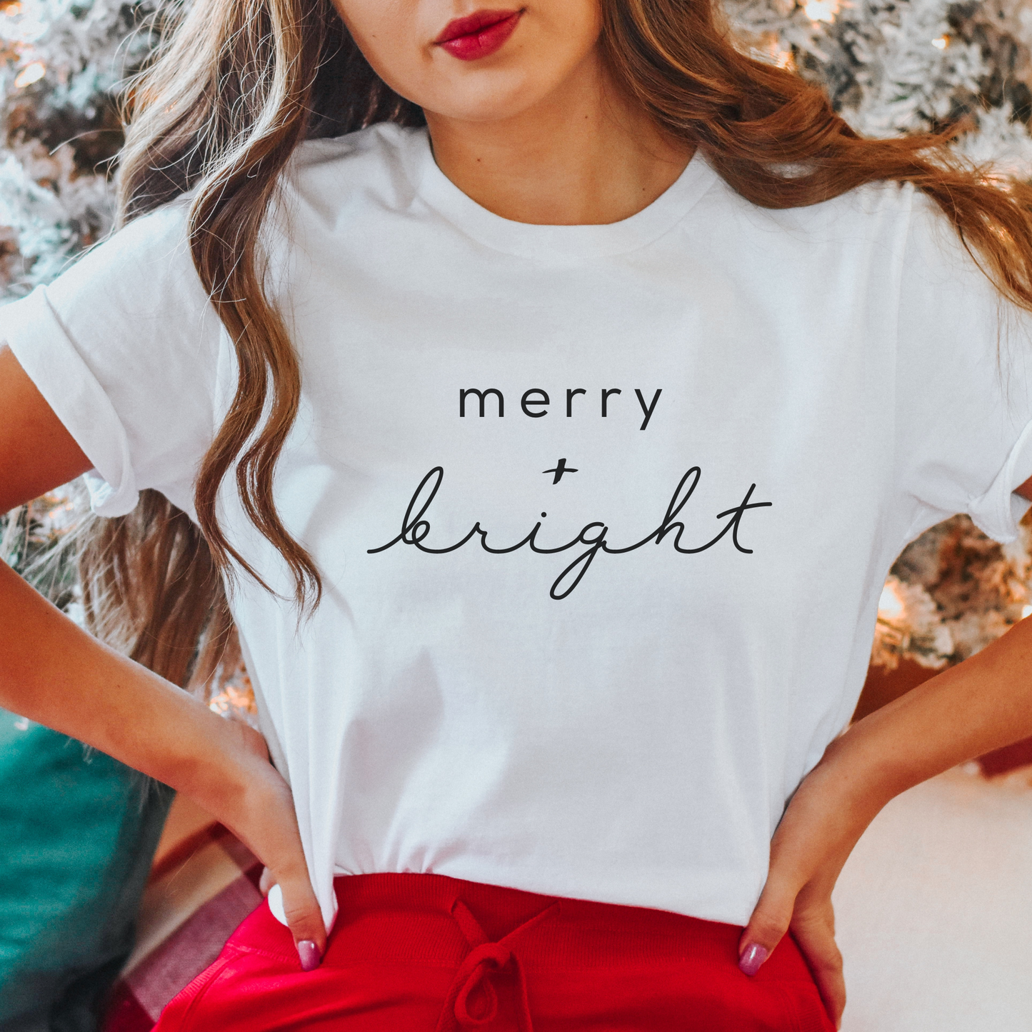 Merry & Bright Sweatshirt | Minimal Christmas Crewneck Sweatshirt | Movie Night Shirt | Xmas Sweatshirt | Gift for Her | Holiday Pajamas