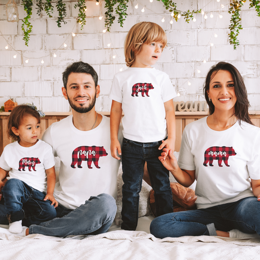 Bear Buffalo Plaid T Shirts | Matching Family Christmas Shirts | Personalized Gifts | Matching Holiday | Kids Matching Xmas Tees