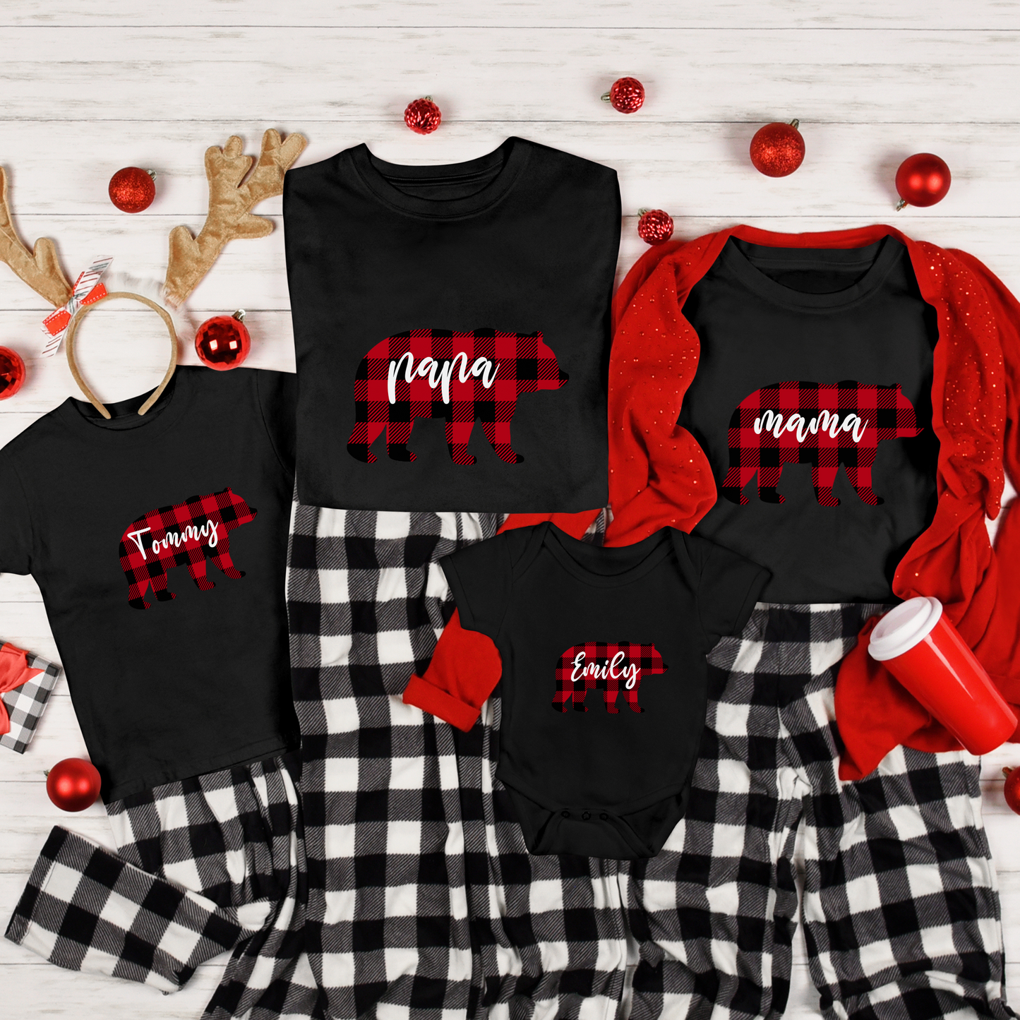 Bear Buffalo Plaid T Shirts | Matching Family Christmas Shirts | Personalized Gifts | Matching Holiday | Kids Matching Xmas Tees