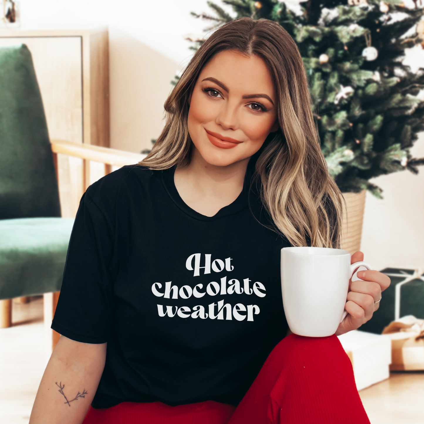 Hot Chocolate Weather Sweatshirt | Minimal Crewneck Sweatshirt | Hot Cocoa Sweater | Christmas Gift for Her | Cozy Holiday Pajamas