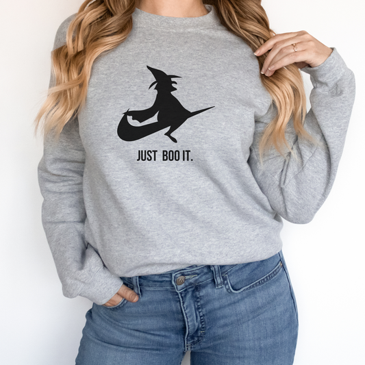 Just Boo It Halloween Sweatshirt | Adult Witch Crewneck | Athletic Graphic Shirt | Witch Fall Sweatshirt | Fall Gift Shirt