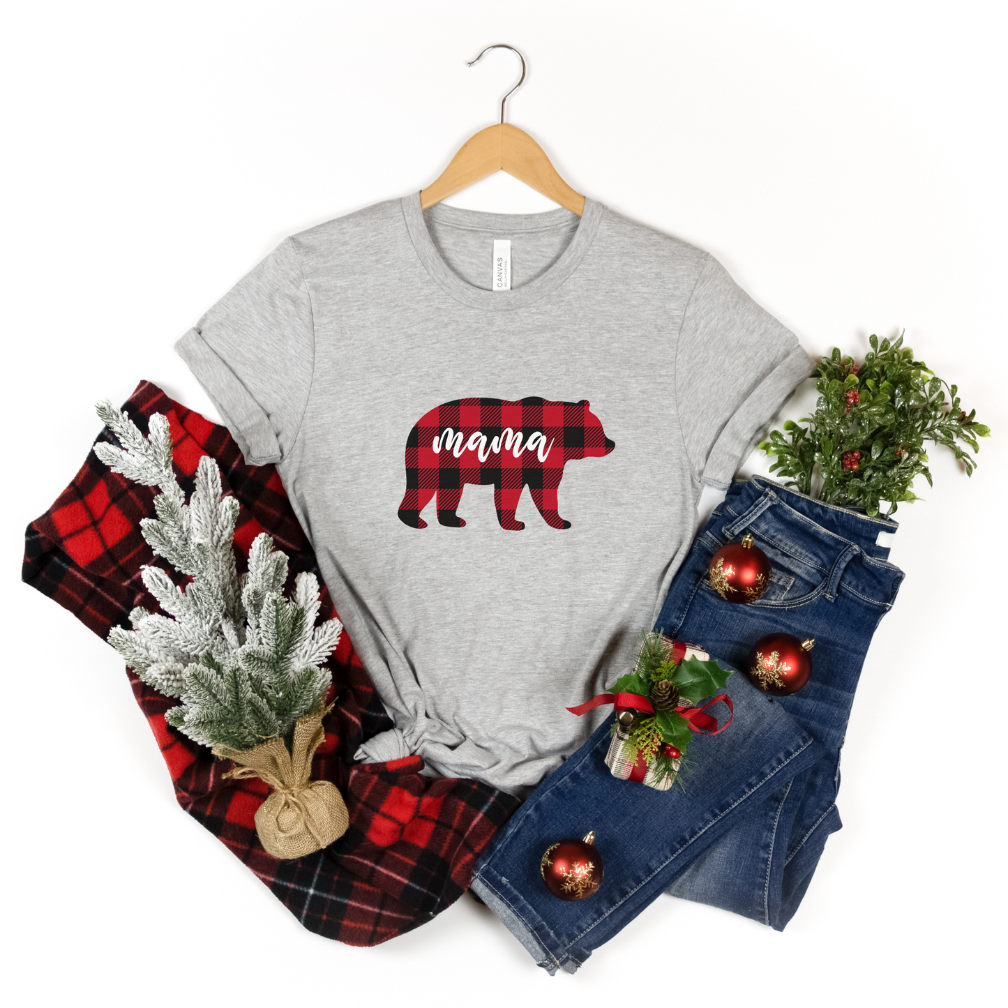 Bear Buffalo Plaid T Shirts | Matching Family Christmas Shirts | Personalized Gifts | Matching Holiday | Kids Matching Xmas Tees